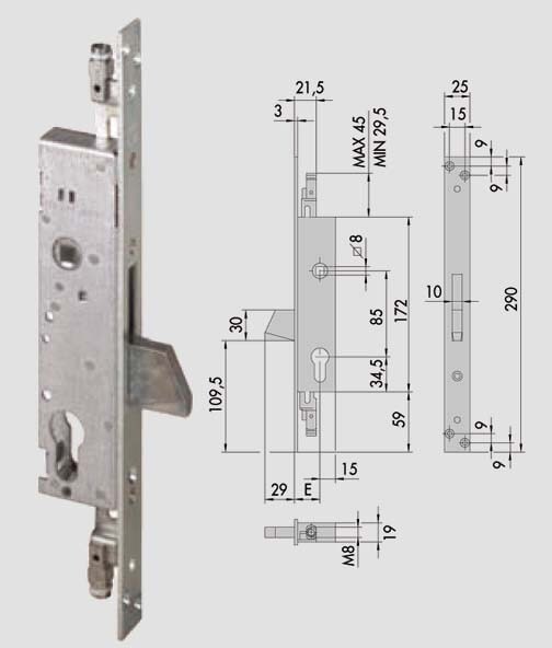 Serratura di utilizzo per inferriate a battente Cisa Modello 46307